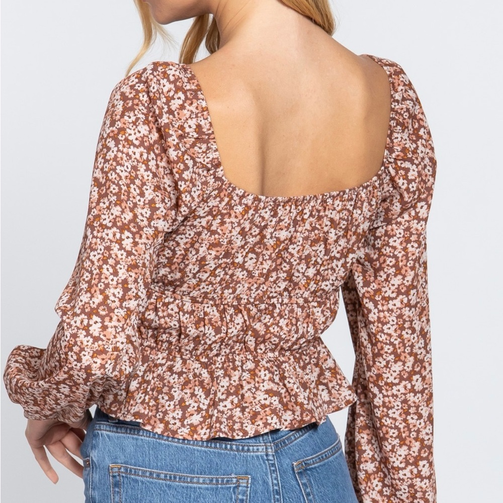 Floral Brown Women's Top - MEDIUM - Picture 3 of 3